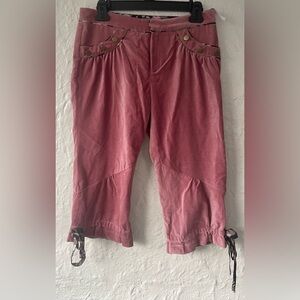Moiselle dusty rose velvety hot pants, gold sailor buttons, floral ties; size 2